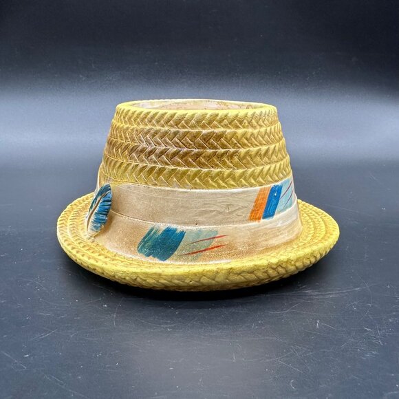 Vintage Hat Planter Inarco Japan Yellow Feather Mid Century Kitsch Decor Ceramic - Picture 5 of 14